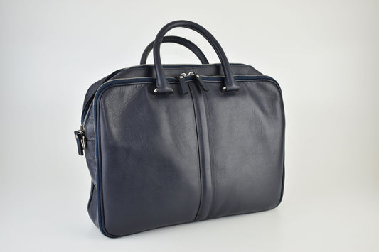 Leo et Violette Le Slim Briefcase 38x28x8cm Pebble Grain blue, V.Good 8/10