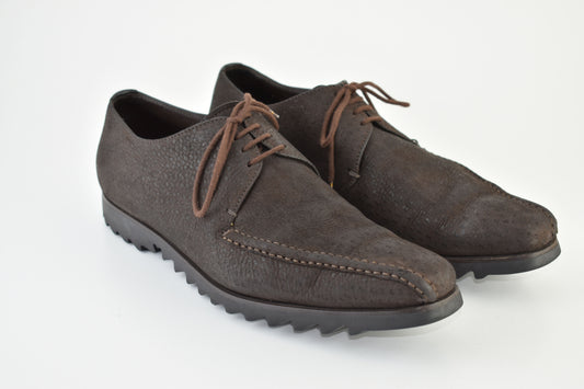 Prada 2E1049 Sawtooth Lug Sole Derby Men Brown Shoes, Size EU42, V.Good 8/10