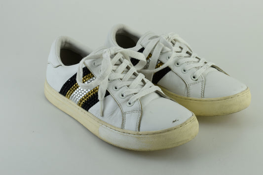 MARC JACOBS Women Low Top Crystals Leather Sneakers Size EU 39, Good 6/10