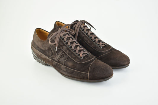 Sergio Rossi Logo Lace Up Men Suede Brown Men Sneakers, Size EU 43, Good 6/10