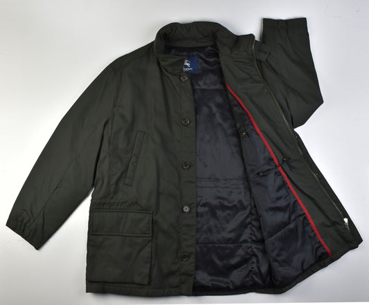 Burberry Lined Nylon Pocket Green Hidden Hood Men Jacket Size 56, V.Good 8/10