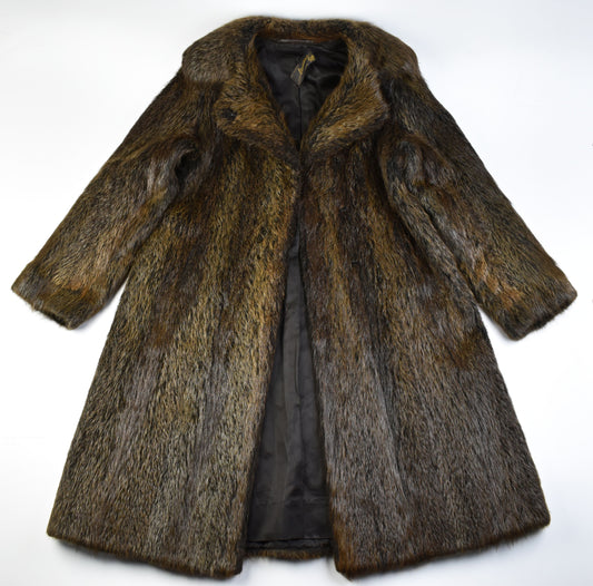 Pellicceria Varese Beaver Fur Dark Brown Full Length, Size L, Women Coat, Excellent 9/10