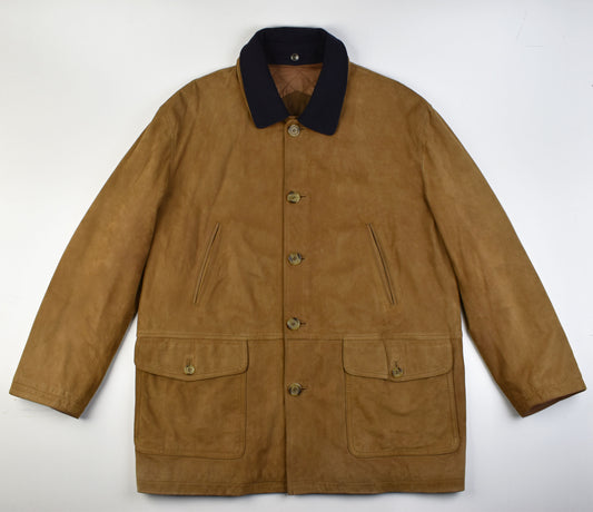 Burberry London Brown Calfskin Nubuck Leather Men Coat Jacket Size 52, V.Good 8/10