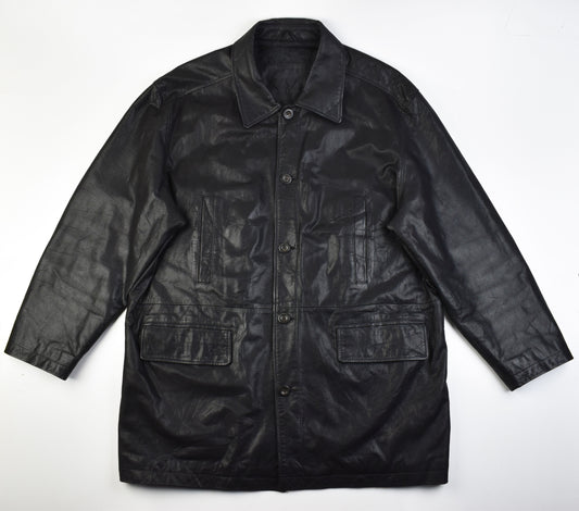 Yves Saint Laurent Black Leather Man's Jacket Coat, Size EU 58, V.Good 8/10