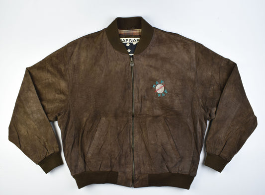 Naf Naf P-921 Brown Suede Leather Men Jacket, Size L, V.Good 7/10