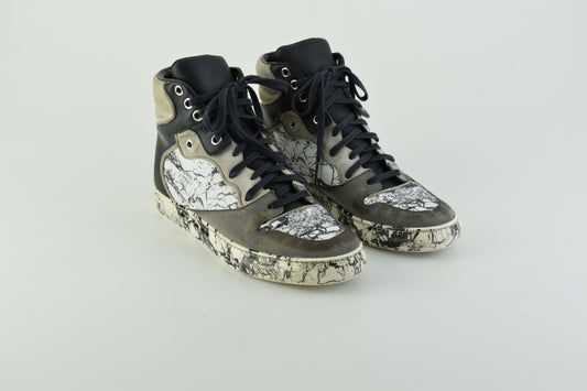 BALENCIAGA 372883 Marble High Top Women Sneakers, Size 38 AS IS, Good 6/10