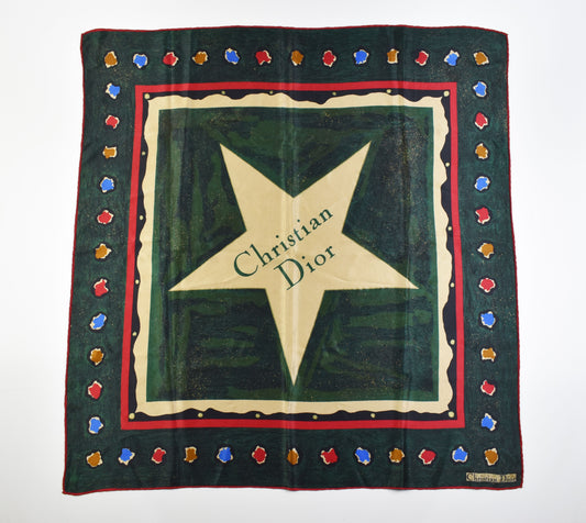 Christian Dior Silk Scarf Big Star Design 84cm x 81cm, Excellent 9/10