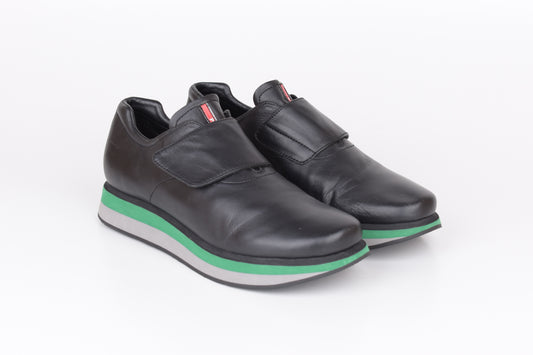 Prada Black Leather Velcro Strap Platform Sneakers, Size 40, Excellent 10/10