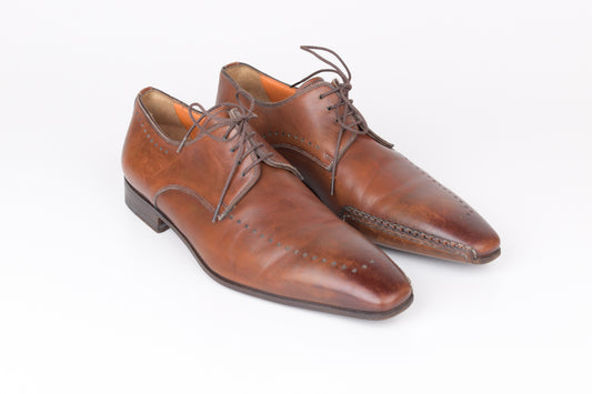 * Santoni Men Brown Leather Derby Shoes, Made in Italy, Size 40.5, V.Good 8/10