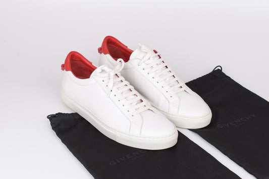 * Givenchy White/Red Leather Urban Street Low Top Sneakers, Size 43.5, Excellent 9/10