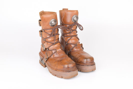 New Rock Brown Leather and Metal Boots, Size 40, V.Good 7/10