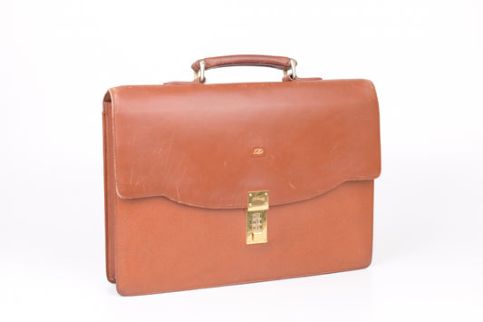 * St Dupont Paris. Brown Leather briefcase with lock combination, 40x30cm, V.Good 8/10