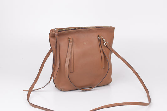 * Carolina Herrera Brown Leather Top Zip Tote Bag, Made In Spain, 20x24cm, V.Good 7/10