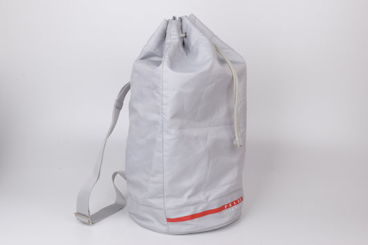 * Prada Luna Rossa Gray Crossbody Drawstring Sling Bag, 24x50cm, V.Good 8/10