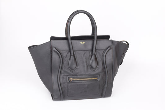 * CELINE 2014 Luggage Phantom Black Leather Hand Tote Bag, 30x30cm, V.Good 7/10 *Read
