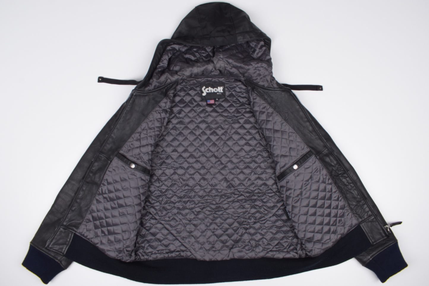 * Schott NYC Men's Leather Hooded Fullzip Parka Jacket, Size XL, Excellent 10/10