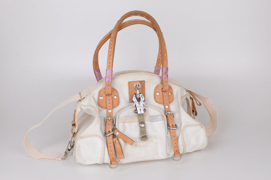 * George Gina & Lucy "Cortina Deluxe" Polyster and Leather White Shoulder Bag 37x25cm Excellent 9/10 *