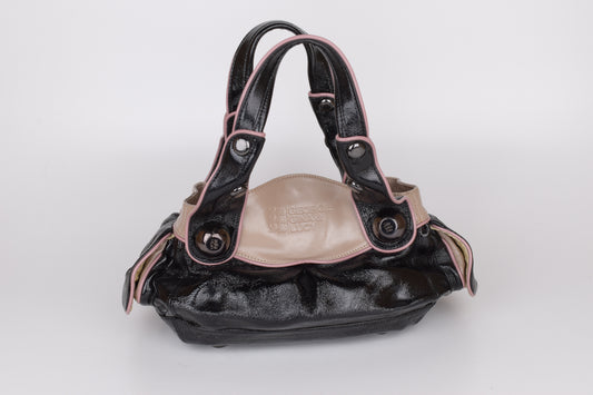 * George Gina & Lucy Black and Pink Leather Handbag 38x22cm Excellent 10/10