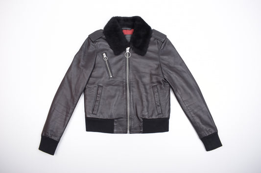 Veste en cuir véritable pour femmes All Saints, col en fourrure taille 36 IT XS, Excellent 9/10
